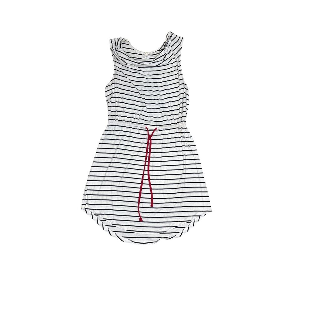 Black Cream Striped Sleeveless Drawstring Waist Dress M